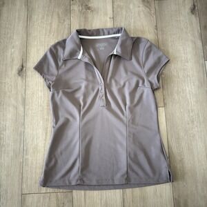 Athleta Polo Medium Brown Snap Front‎ Short Sleeve Made In USA